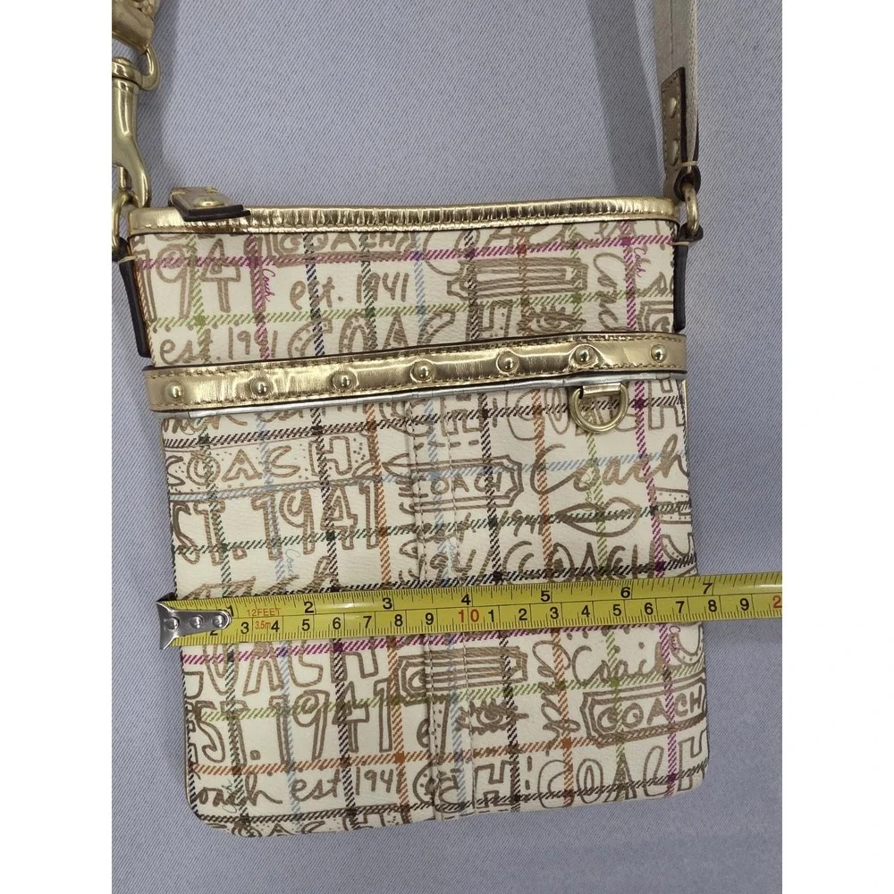 COACH Gold 7x8x1in Signature Graffiti F42239 PVC Small Crossbody w/out BagCharm